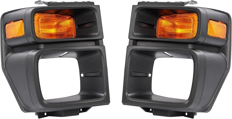 ALMULOO Pair Headlight Bezels w/Turn Signal Light Compatible with 2008-2019 Ford E150 E250 E350 Super Duty Replacement for FO2525103 FO2524103 Headlamp Bezel Trim Kit Yellow Lens Black Bezel LH&RH - Image 1